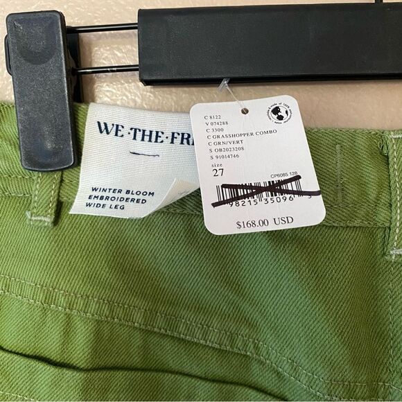 Free People We The Free pants jeans winter bloom embroidered green wide leg 27 - Picture 8 of 10
